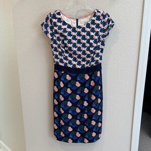 Boden Blue and Pink Floral Midi Dress